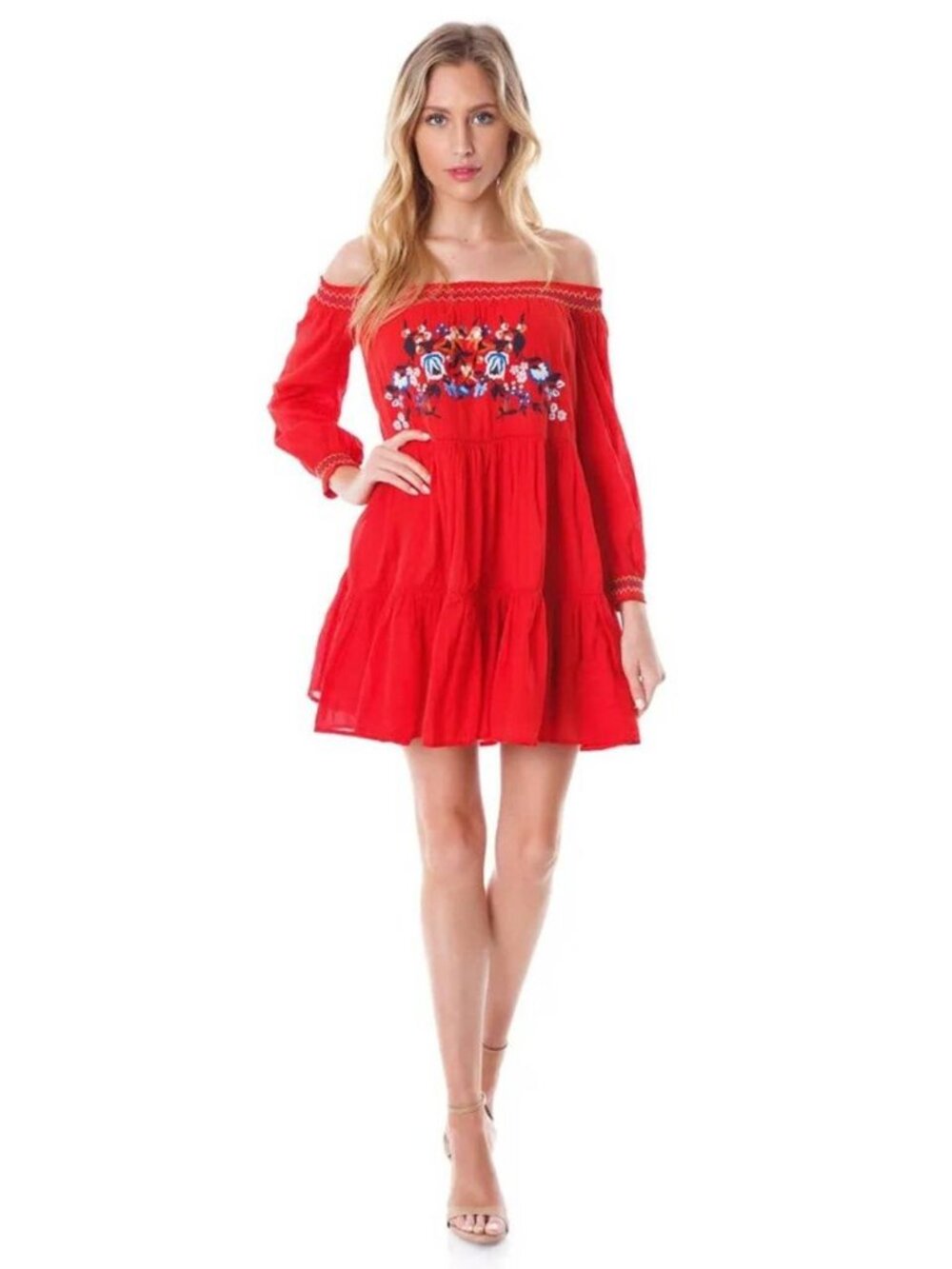 FREE PEOPLE SUNBEAMS EMBROIDERED BOHO MINI DRESS